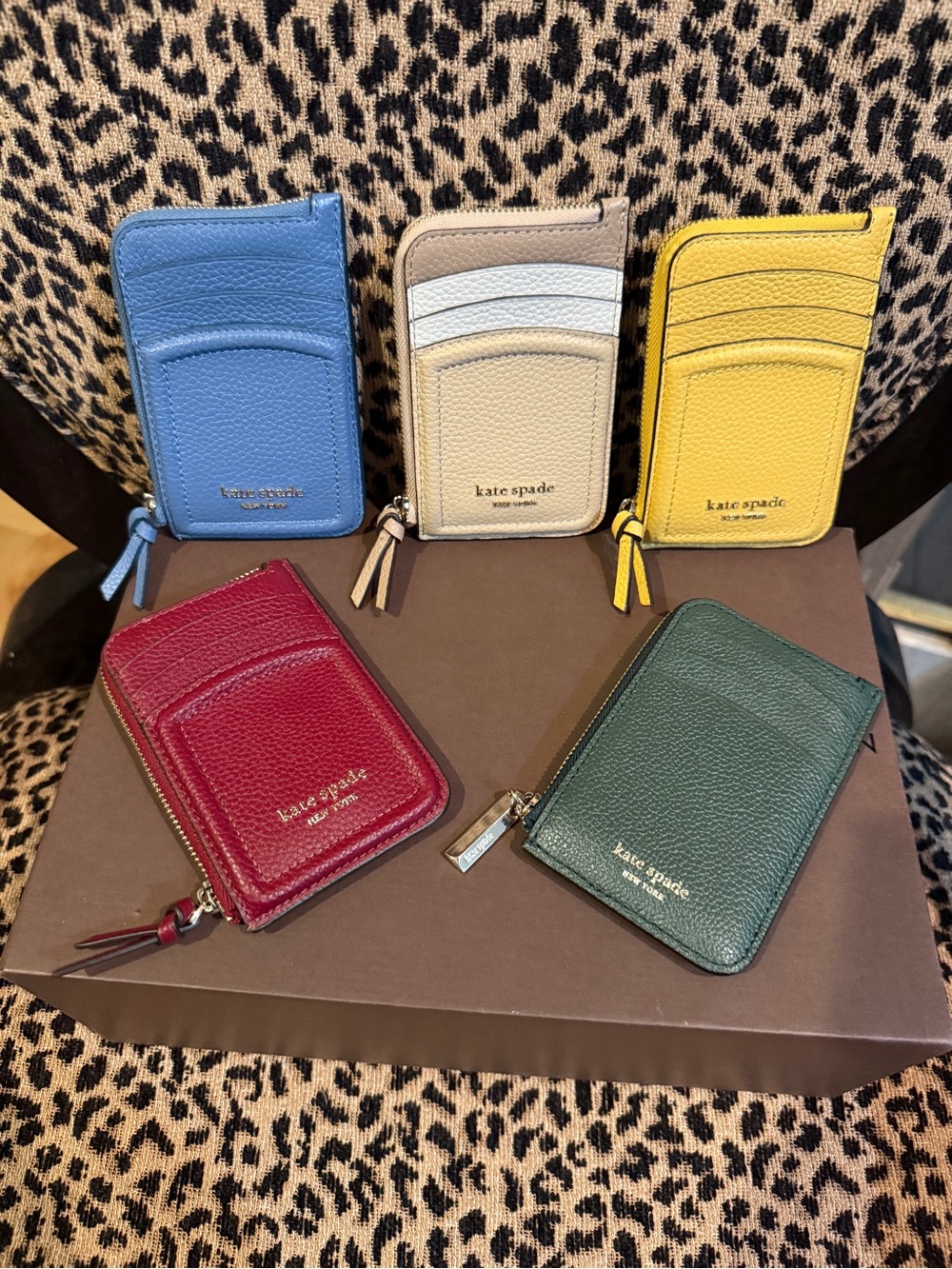 kate spade Leather Zip Card Holders in Blue, Cream, Yellow, Red & Green